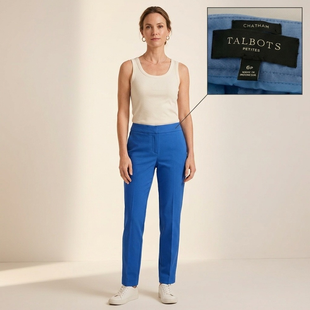 Talbots Chatham Ankle Pants Womens 6P Blue Excellent Side Zip Stretch Workwear